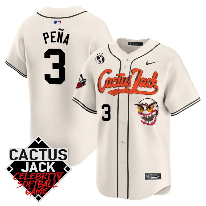 jeremy pena 3 houston astros cactus jack celebrity softball game patch men jersey cream