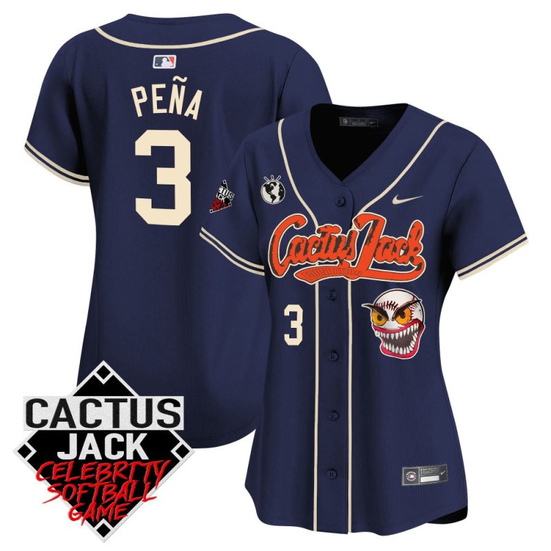 jeremy pena 3 houston astros cactus jack celebrity softball game patch women jersey navy