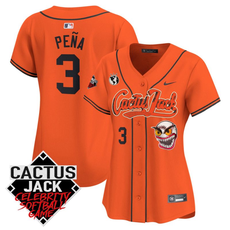 jeremy pena 3 houston astros cactus jack celebrity softball game patch women jersey orange