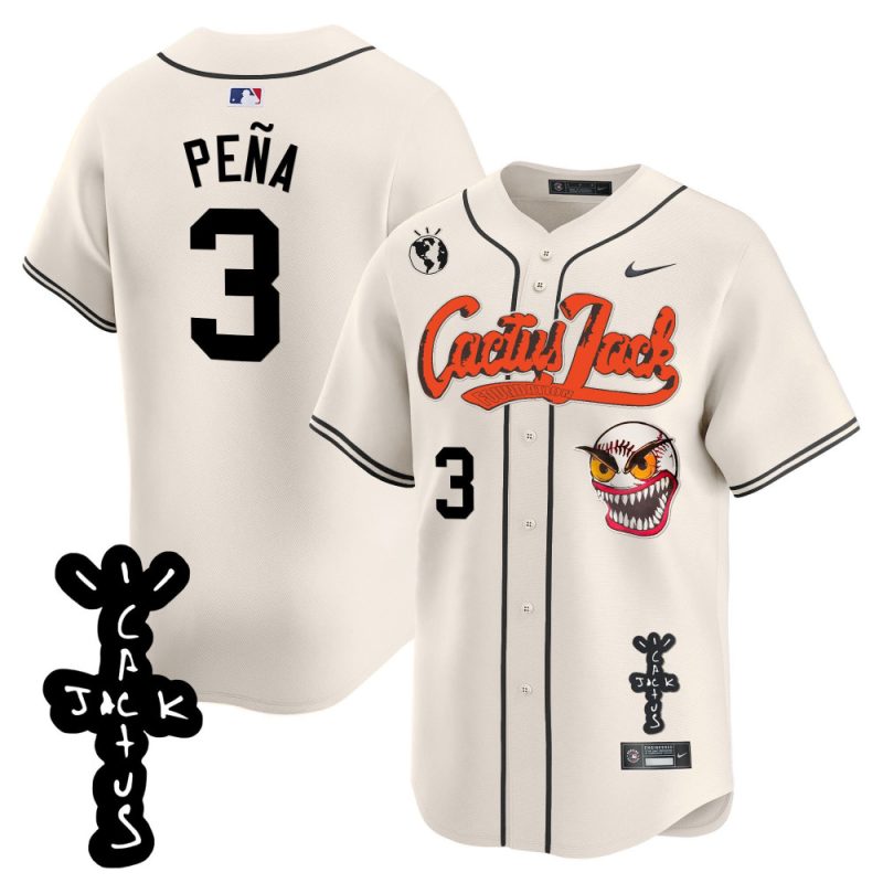 jeremy pena 3 houston astros cactus jack patch v2 men jersey cream