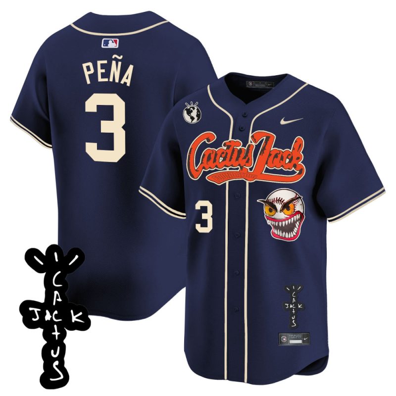 jeremy pena 3 houston astros cactus jack patch v2 men jersey navy