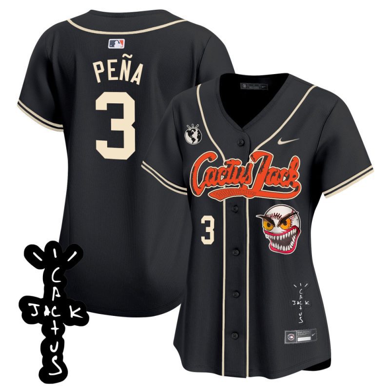 jeremy pena 3 houston astros cactus jack patch v2 women jersey black