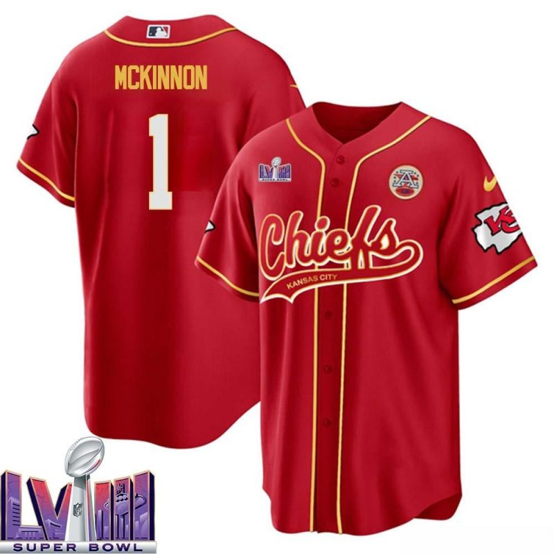 jerick mckinnon 1 kansas city chiefs super bowl lviii baseball men jersey red