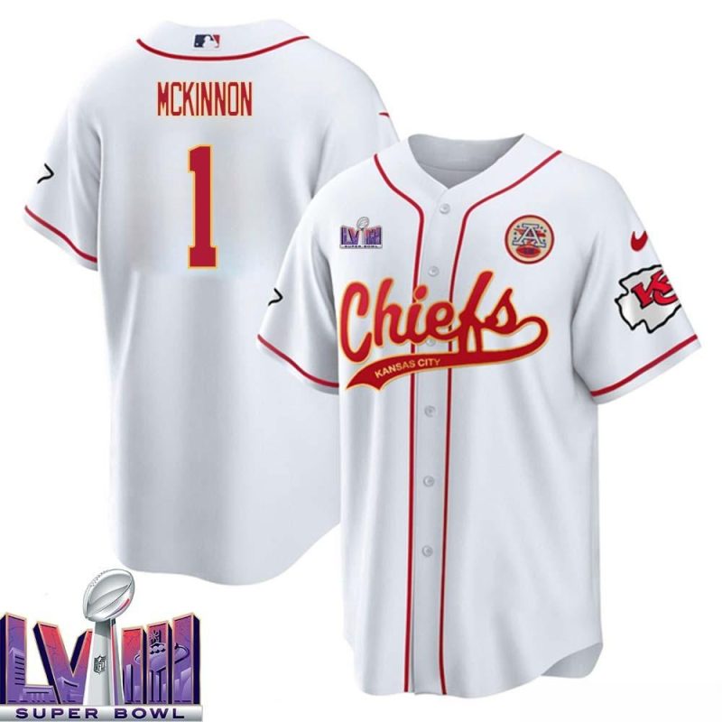 jerick mckinnon 1 kansas city chiefs super bowl lviii baseball men jersey white