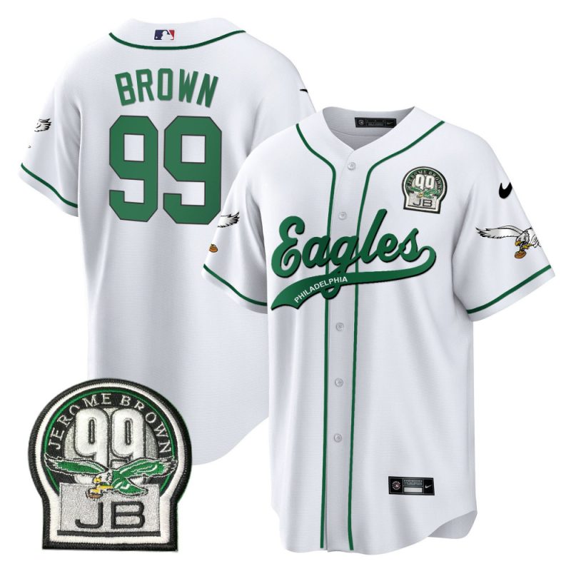 jerome brown 99 philadelphia eagles jerome brown retired patch baseball men jersey white