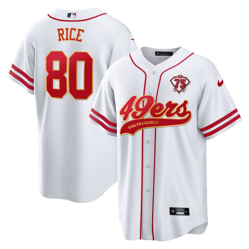 jerry rice 80 san francisco 49ers baseball men jersey white