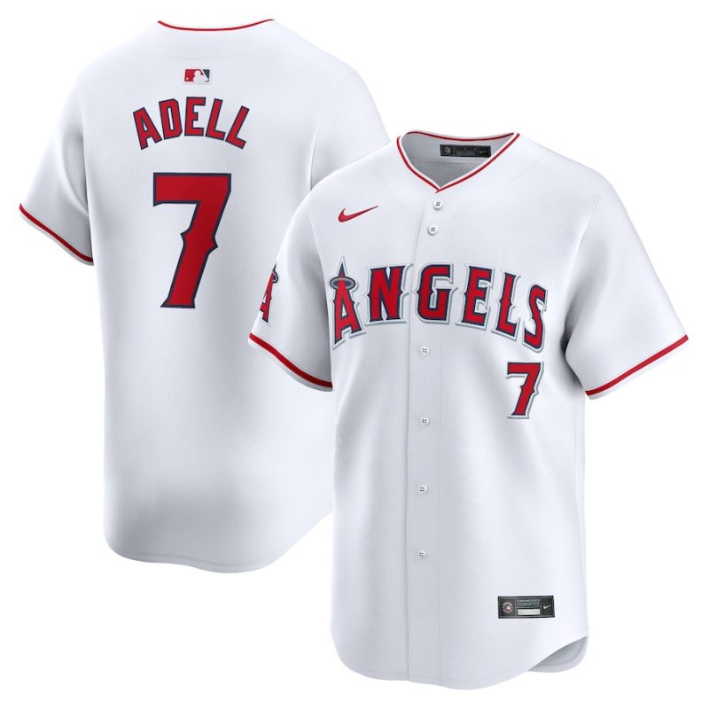 jo adell 7 los angeles angels home limited men jersey white