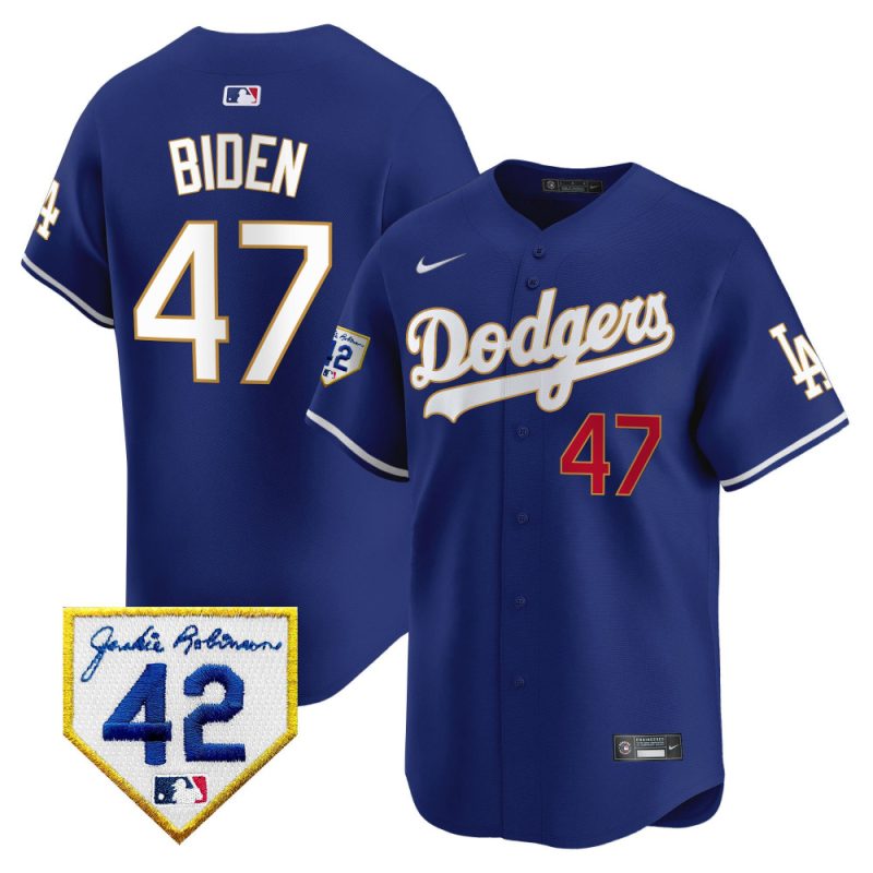 joe biden 47 los angeles dodgers 2024 jackie robinson patch men jersey royal