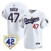 joe biden 47 los angeles dodgers 2024 jackie robinson patch men jersey white