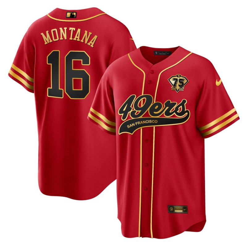 joe montana 16 san francisco 49ers baseball men jersey black red