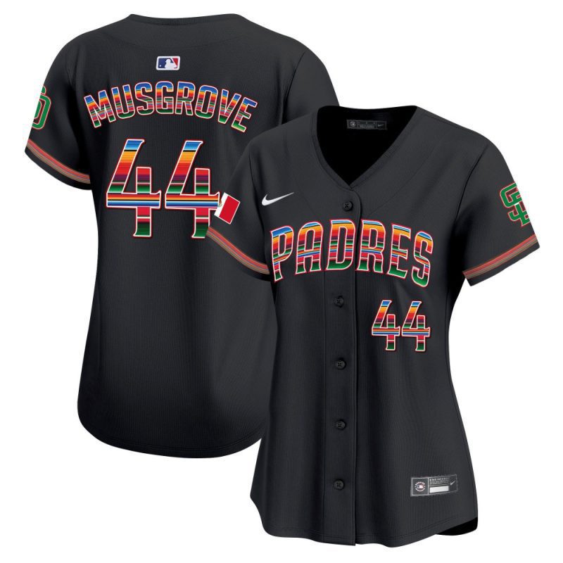 joe musgrove 44 san diego padres mexico women jersey black