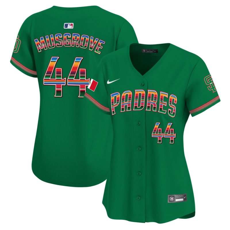 joe musgrove 44 san diego padres mexico women jersey green