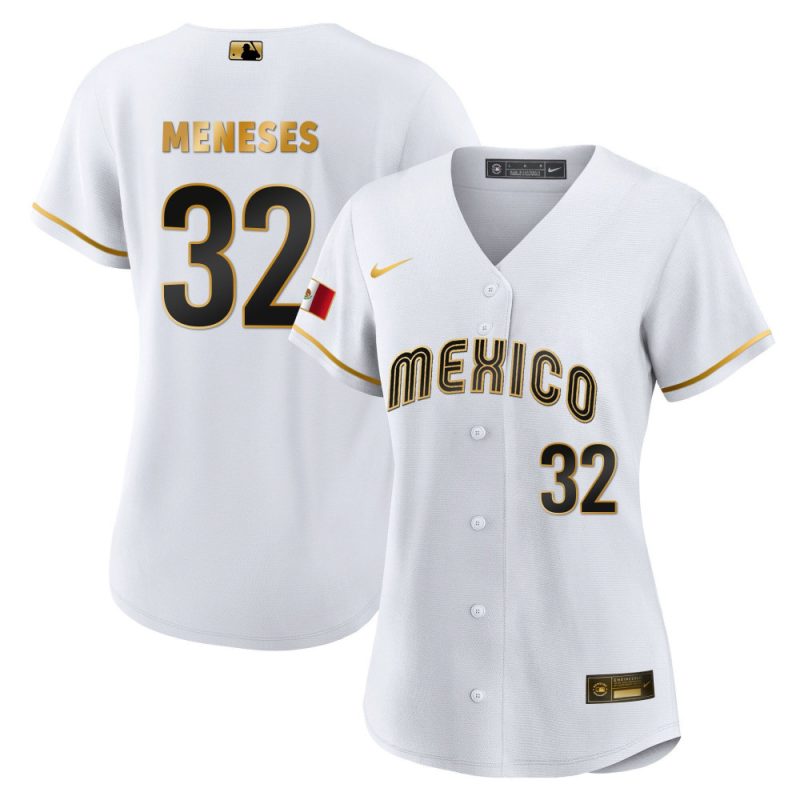 joey meneses 32 mexico 2023 baseball jersey white gold