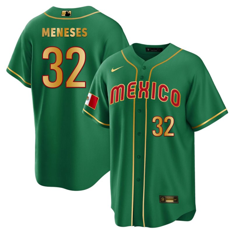 joey meneses 32 mexico 2023 baseball men jersey green gold