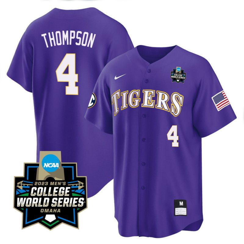 jordan thompson 4 lsu tigers college world series baseball men jersey purple