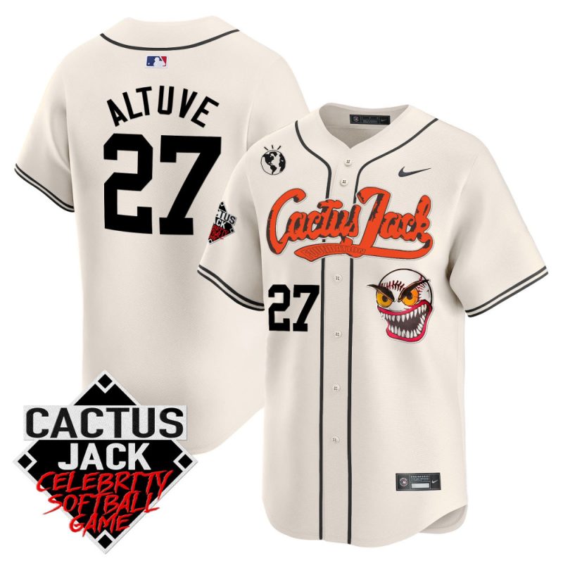 jose altuve 27 houston astros cactus jack celebrity softball game patch men jersey cream