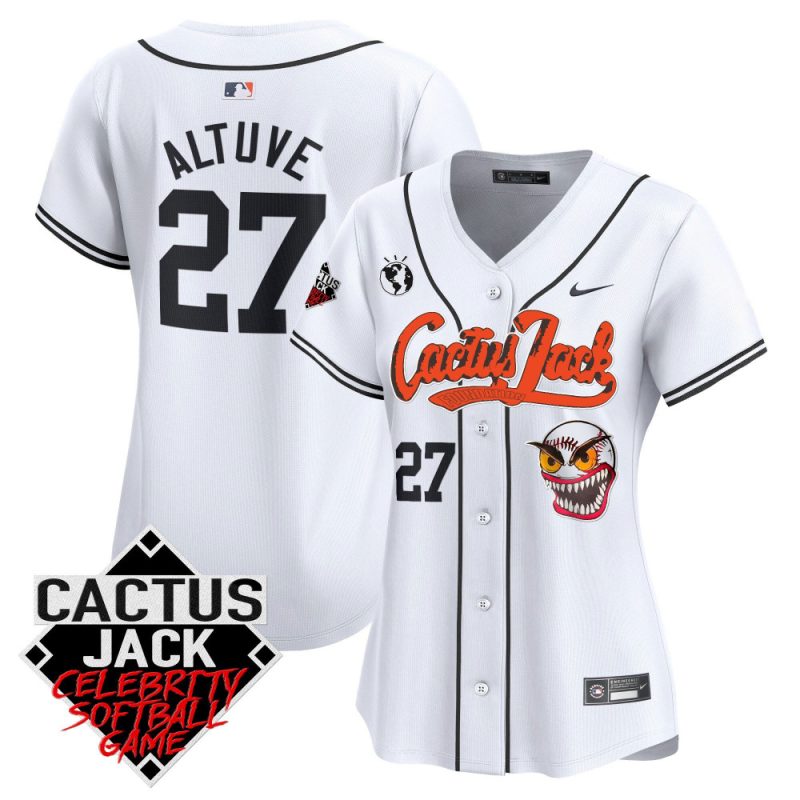 jose altuve 27 houston astros cactus jack celebrity softball game patch women jersey white