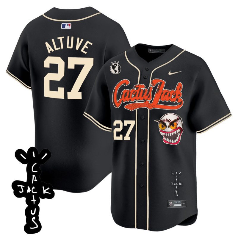 jose altuve 27 houston astros cactus jack patch v2 men jersey black