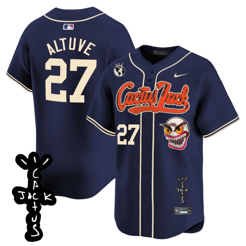 jose altuve 27 houston astros cactus jack patch v2 men jersey navy