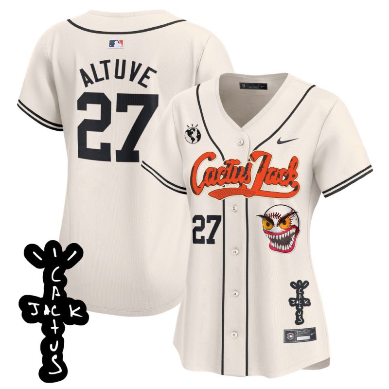 jose altuve 27 houston astros cactus jack patch v2 women jersey cream