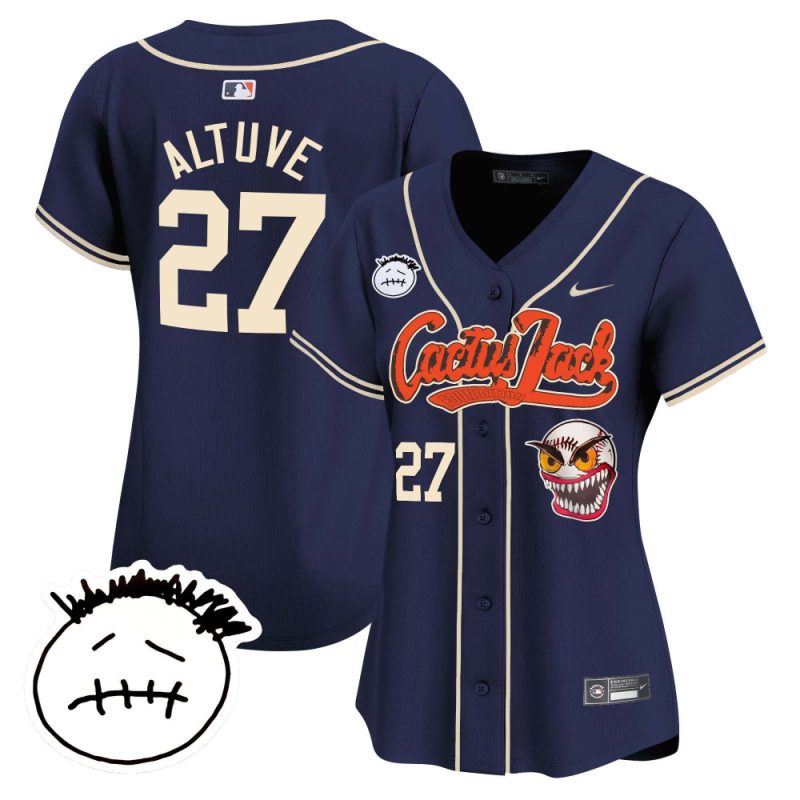 jose altuve 27 houston astros cactus jack patch v3 women jersey navy