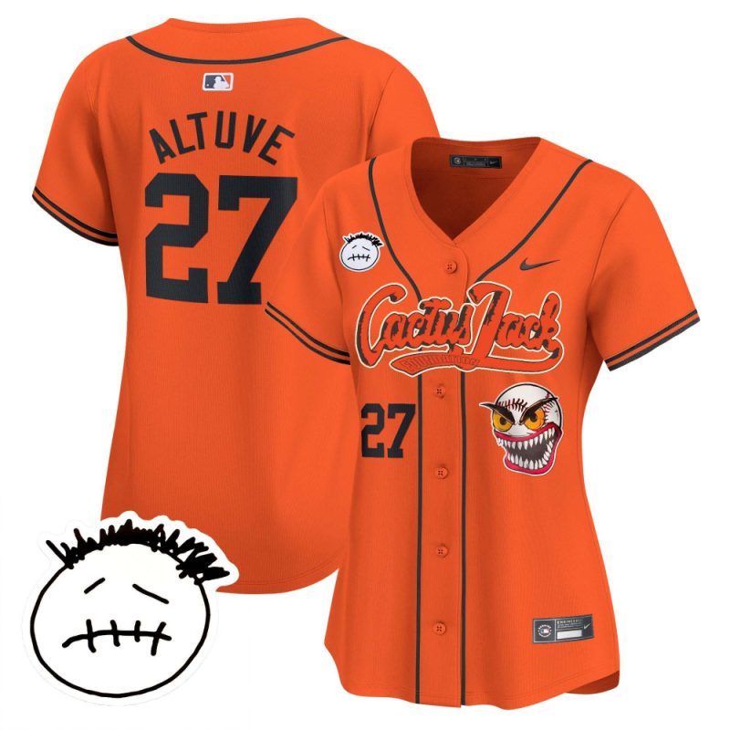 jose altuve 27 houston astros cactus jack patch v3 women jersey orange