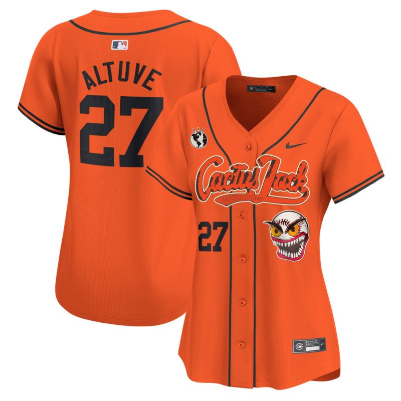 jose altuve 27 houston astros cactus jack patch women jersey orange