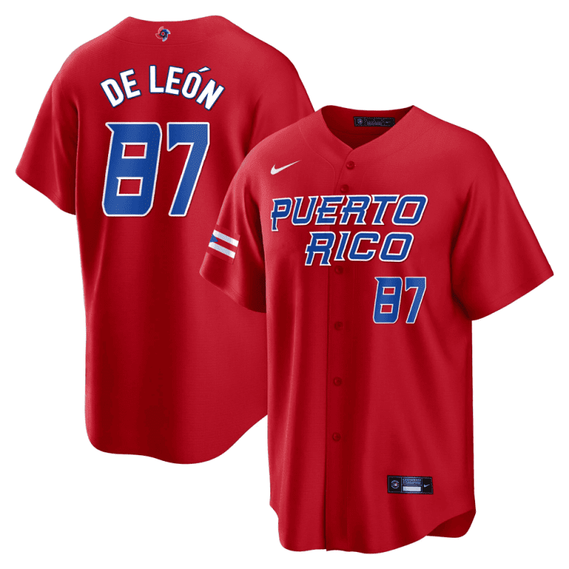 jose de leon 87 puerto rico 2023 world baseball classic baseball men jersey red