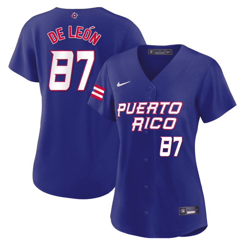 jose de leon 87 puerto rico 2023 world baseball classic baseball women jersey royal