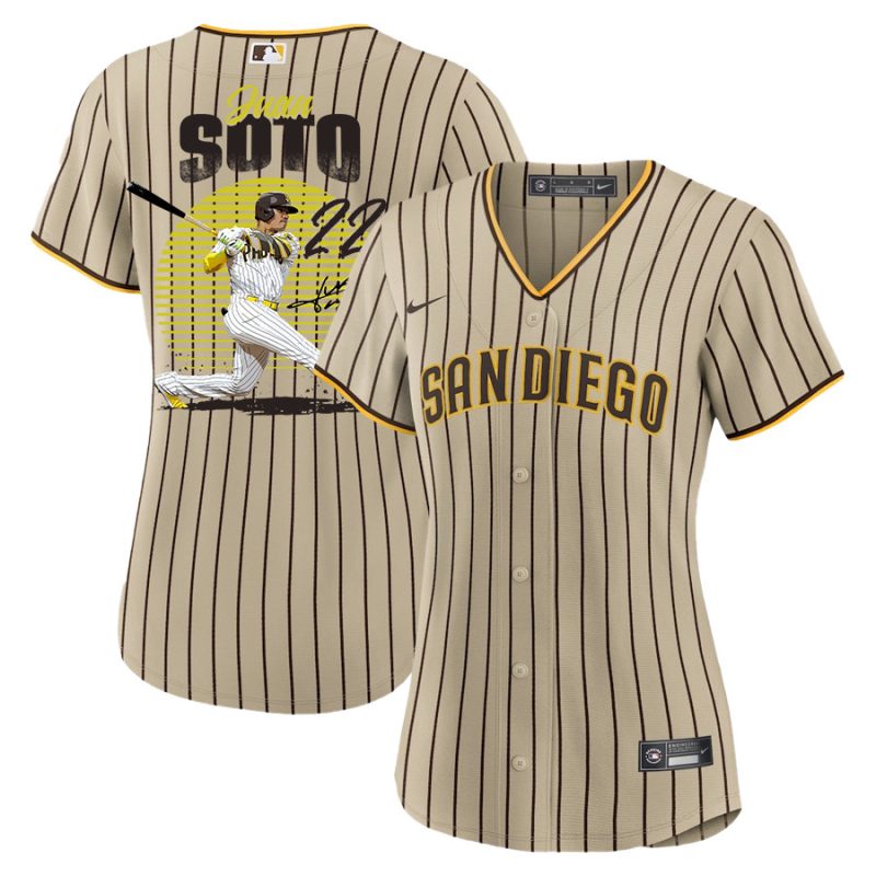 juan soto 22 san diego padres signed hit 2023 alternate player women jersey tan