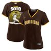 juan soto 22 san diego padres signed hit 2023 road player women jersey brown