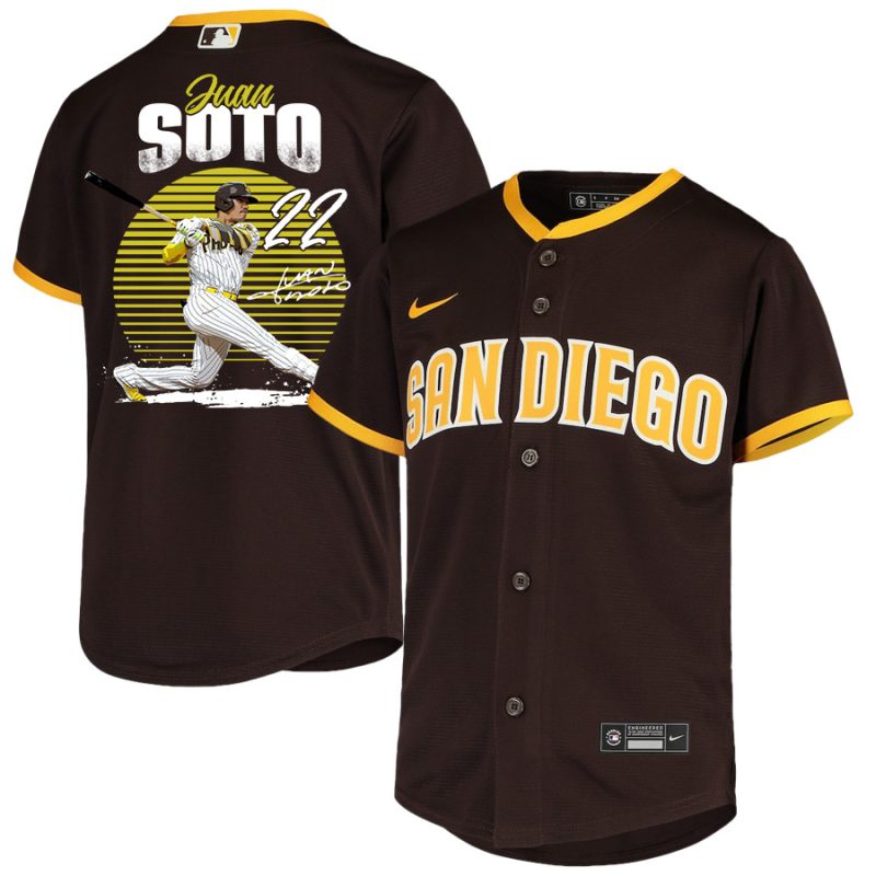 juan soto 22 san diego padres signed hit 2023 road player youth jersey brown