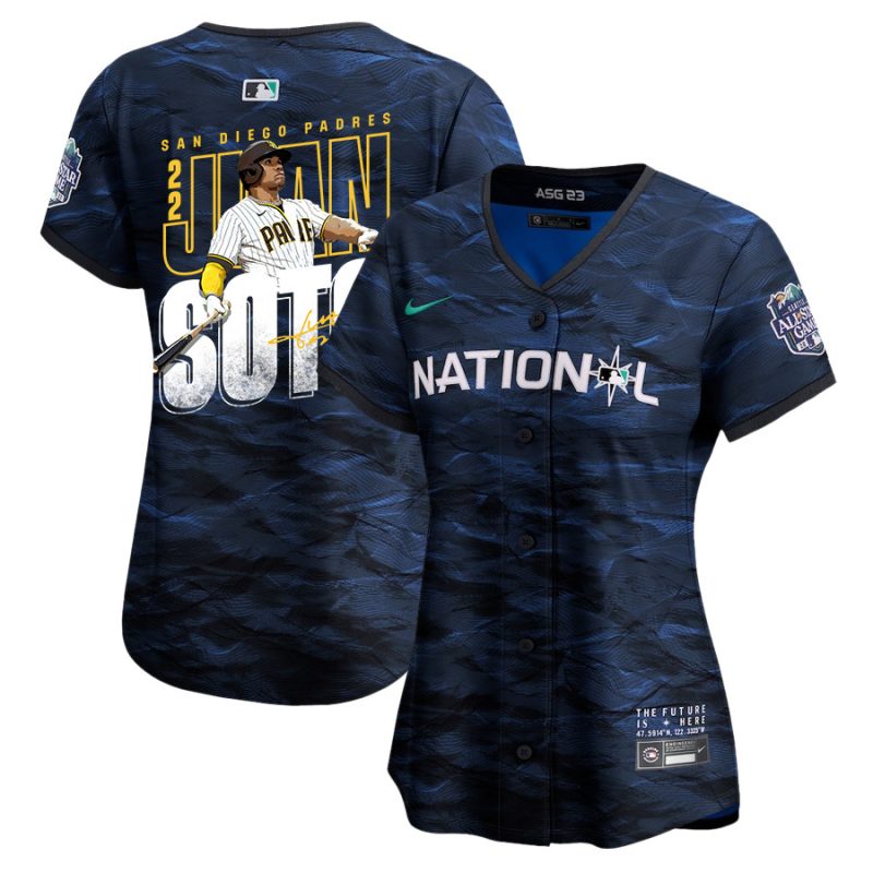 juan soto 22 san diego padres signed posture 2023 all star game limited player women jersey royal