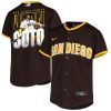 juan soto 22 san diego padres signed posture 2023 road player youth jersey brown