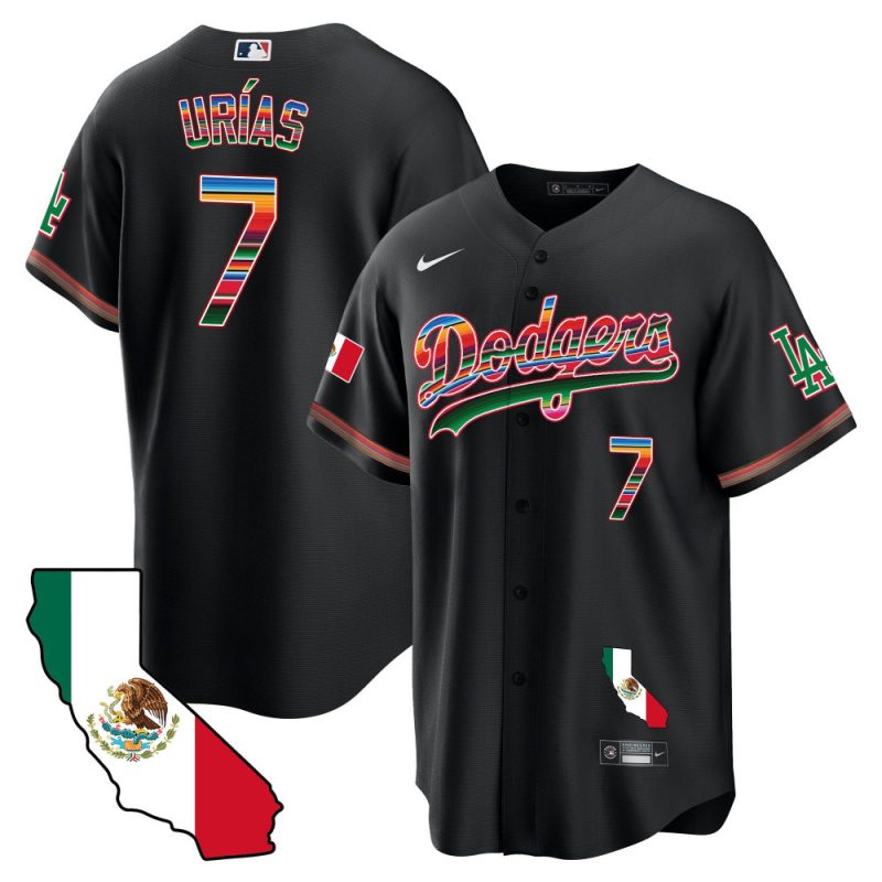 julio urias 7 los angeles dodgers mexico california map baseball men jersey black