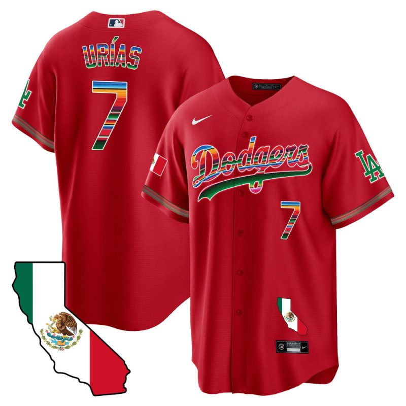 julio urias 7 los angeles dodgers mexico california map baseball men jersey red