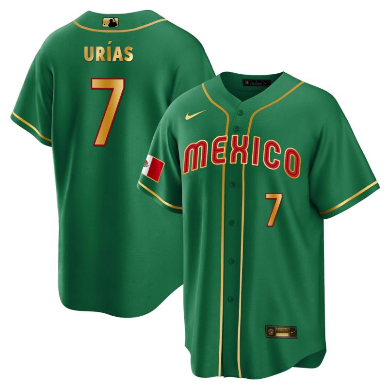 julio urias 7 mexico 2023 baseball men jersey green gold