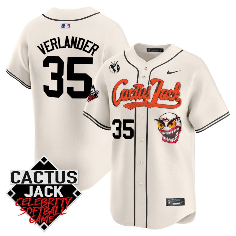 justin verlander 35 houston astros cactus jack celebrity softball game patch men jersey cream