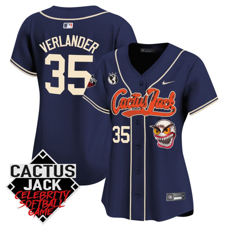 justin verlander 35 houston astros cactus jack celebrity softball game patch women jersey navy