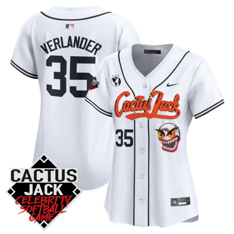 justin verlander 35 houston astros cactus jack celebrity softball game patch women jersey white