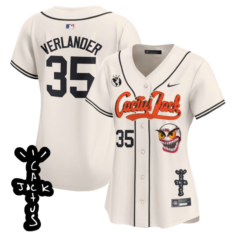 justin verlander 35 houston astros cactus jack patch v2 women jersey cream