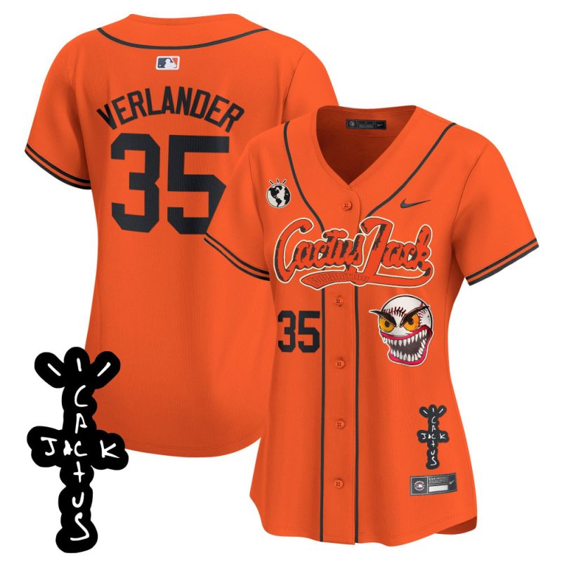 justin verlander 35 houston astros cactus jack patch v2 women jersey orange