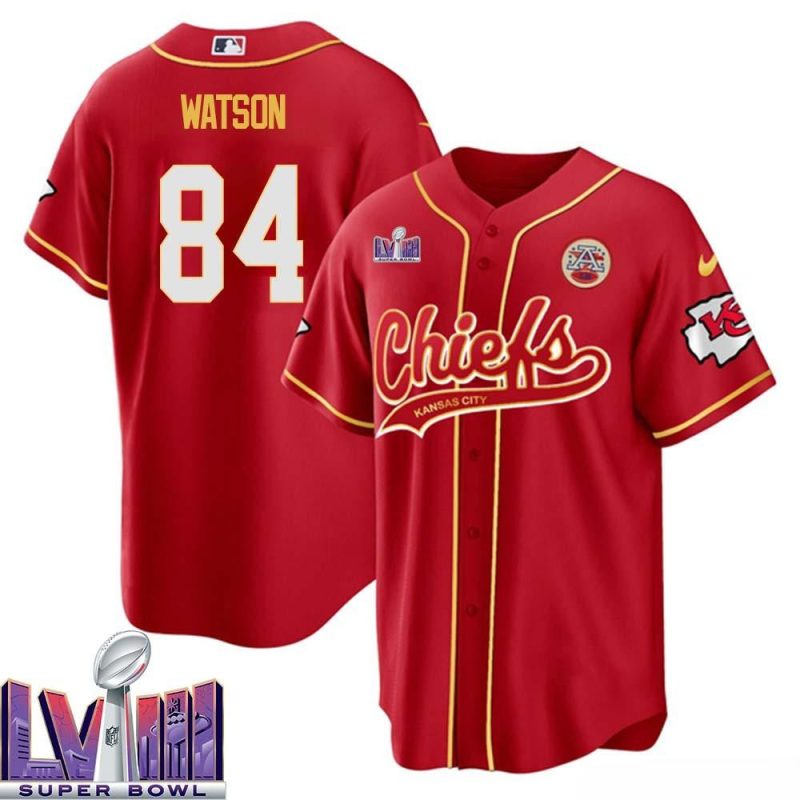 justin watson 84 kansas city chiefs super bowl lviii baseball men jersey red