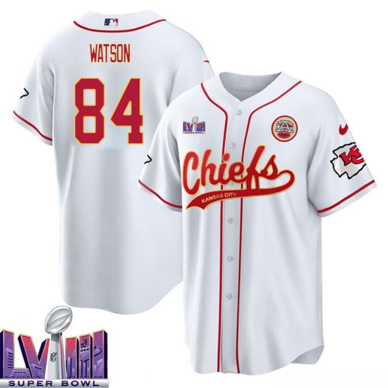 justin watson 84 kansas city chiefs super bowl lviii baseball men jersey white