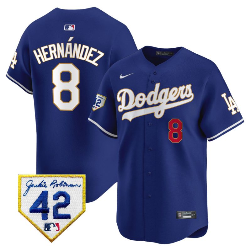 kike hernandez 8 los angeles dodgers 2024 jackie robinson patch men jersey royal