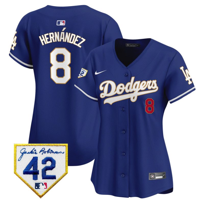 kike hernandez 8 los angeles dodgers 2024 jackie robinson patch women jersey royal