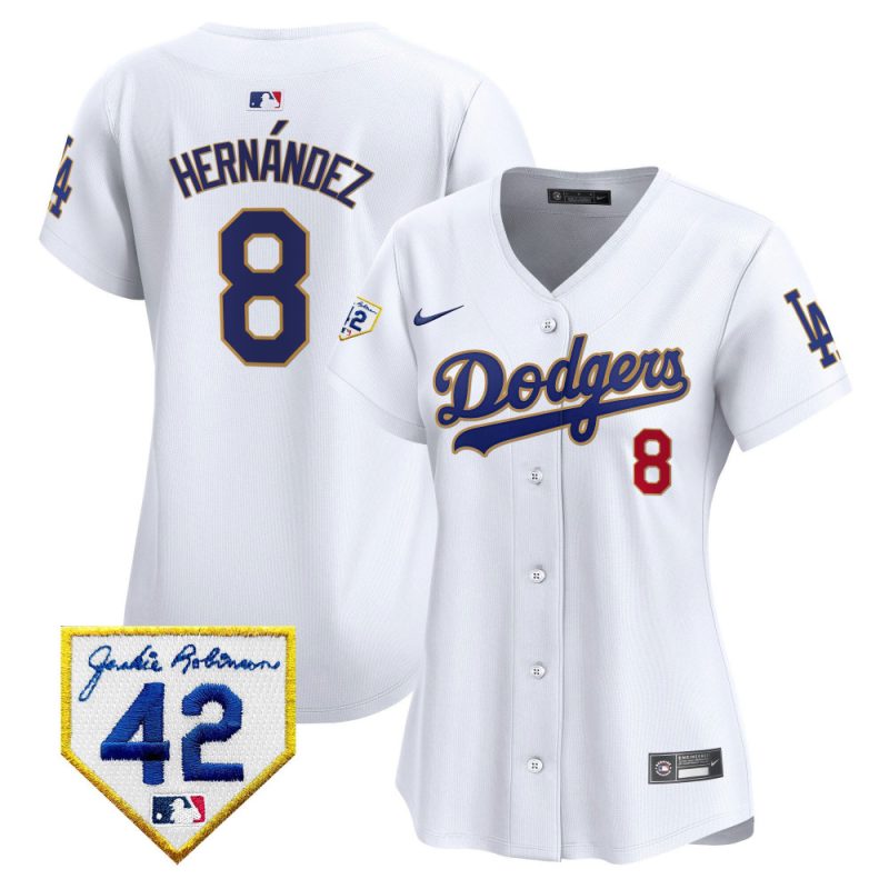 kike hernandez 8 los angeles dodgers 2024 jackie robinson patch women jersey white