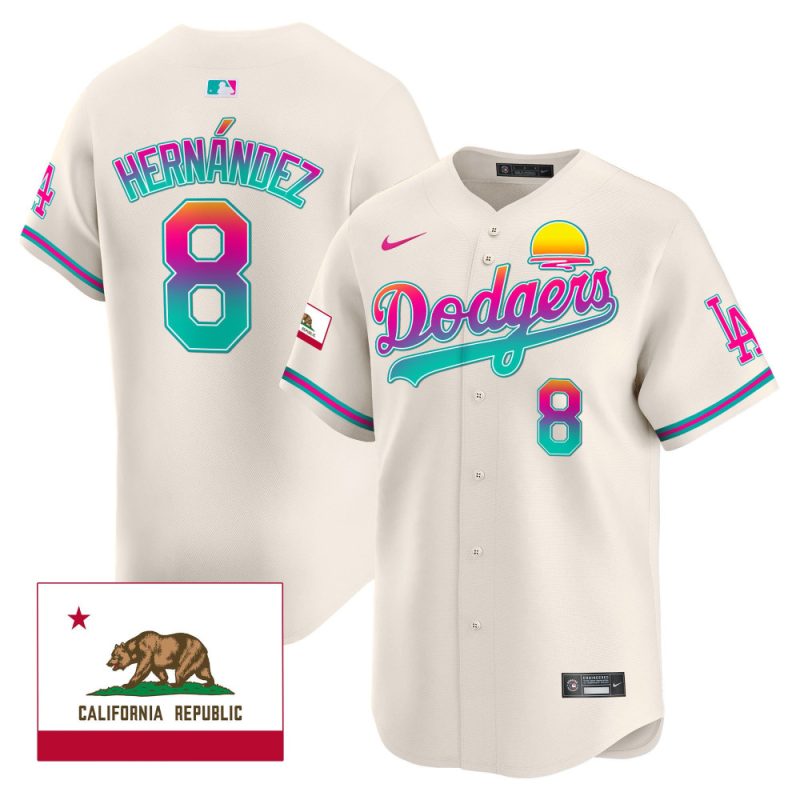 kike hernandez 8 los angeles dodgers 2024 los angeles city style california republic patch men jersey cream