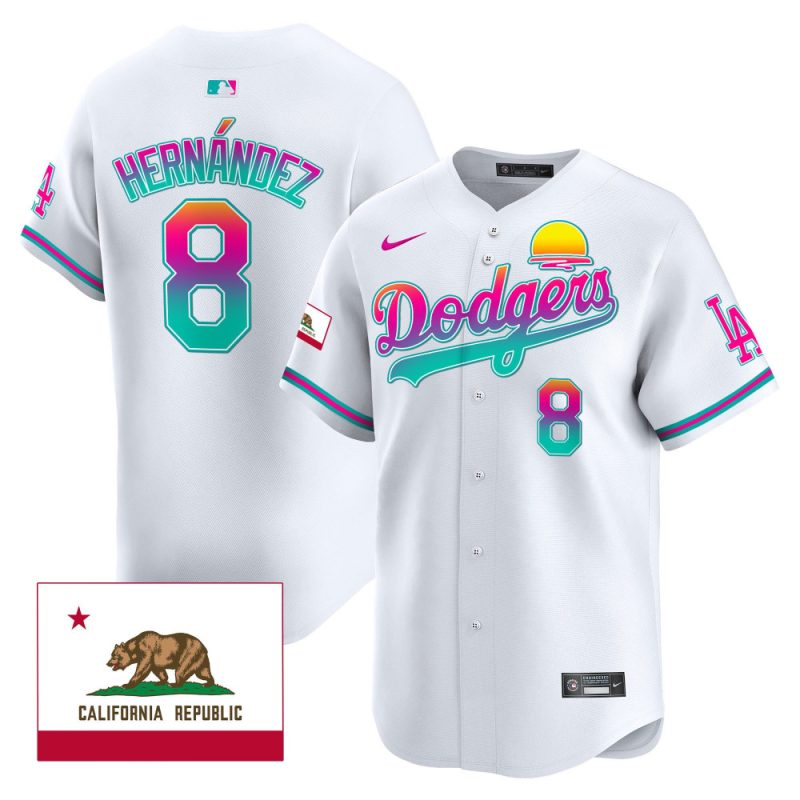 kike hernandez 8 los angeles dodgers 2024 los angeles city style california republic patch men jersey white