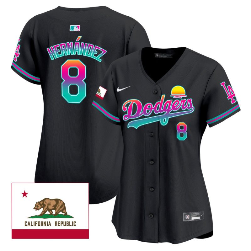 kike hernandez 8 los angeles dodgers 2024 los angeles city style california republic patch women jersey black